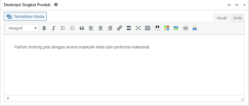 kolom deskripsi singkat produk woocommerce