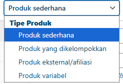 pilihan jenis produk di woocommerce